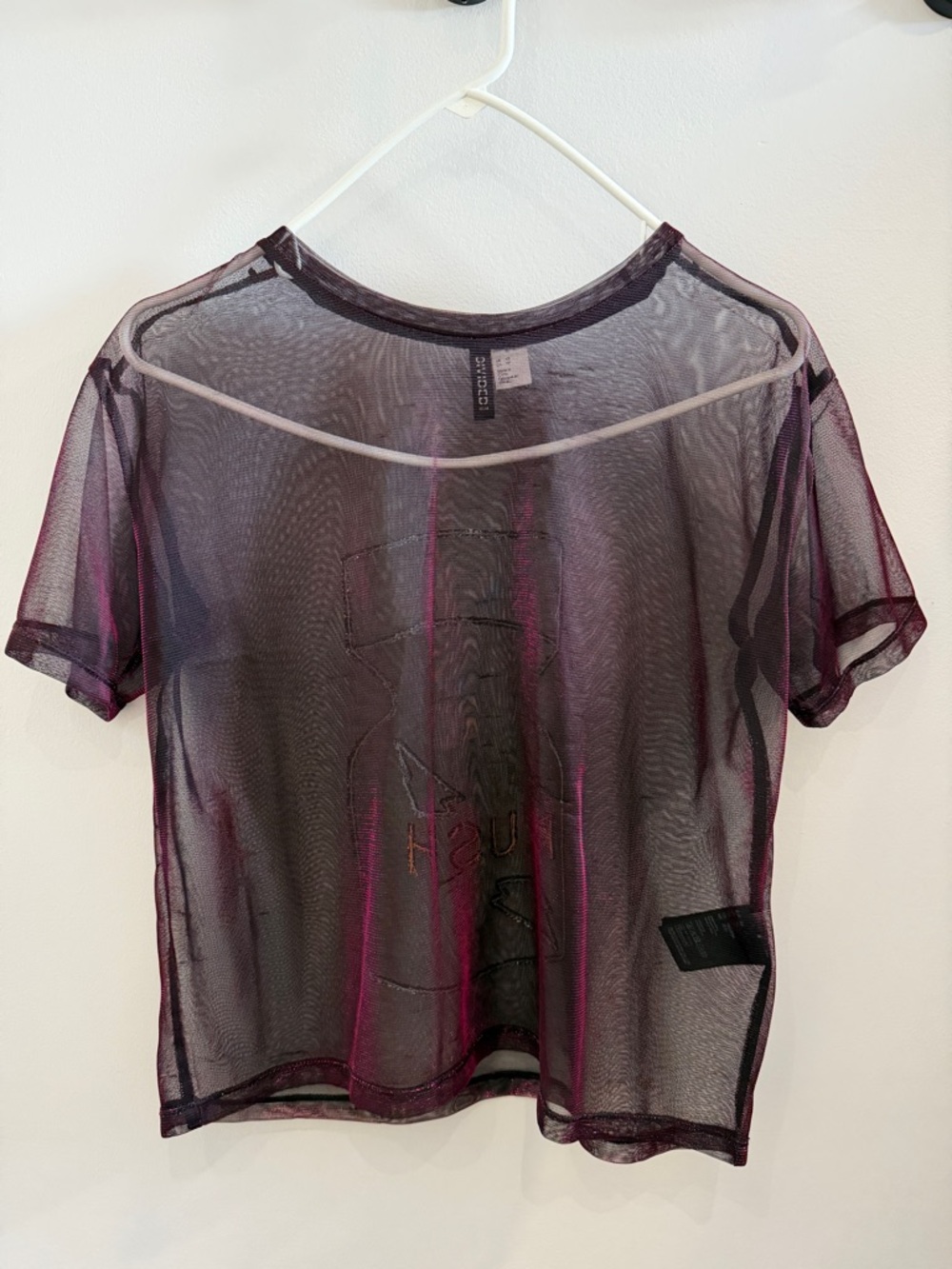 H&M Mesh shirt with Hand Beaded Rush Design Size XS